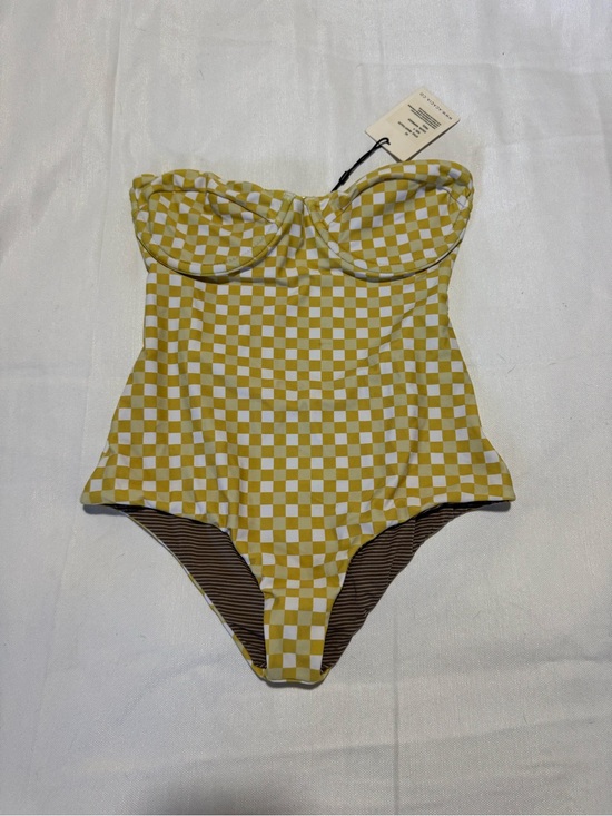 acacia swimwear Other - acacia swimwear Yellow and White Checkerboard Strapless One-Piece